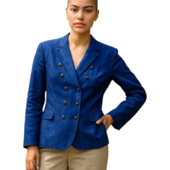 Vtg. 80s Geiger chic blue linen blazer jacket classic Tyrolean style blazer sz S - Picture 1 of 13